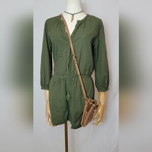Madewell Mallorca Army Green Romper Elastic Waist Womens Size XS
